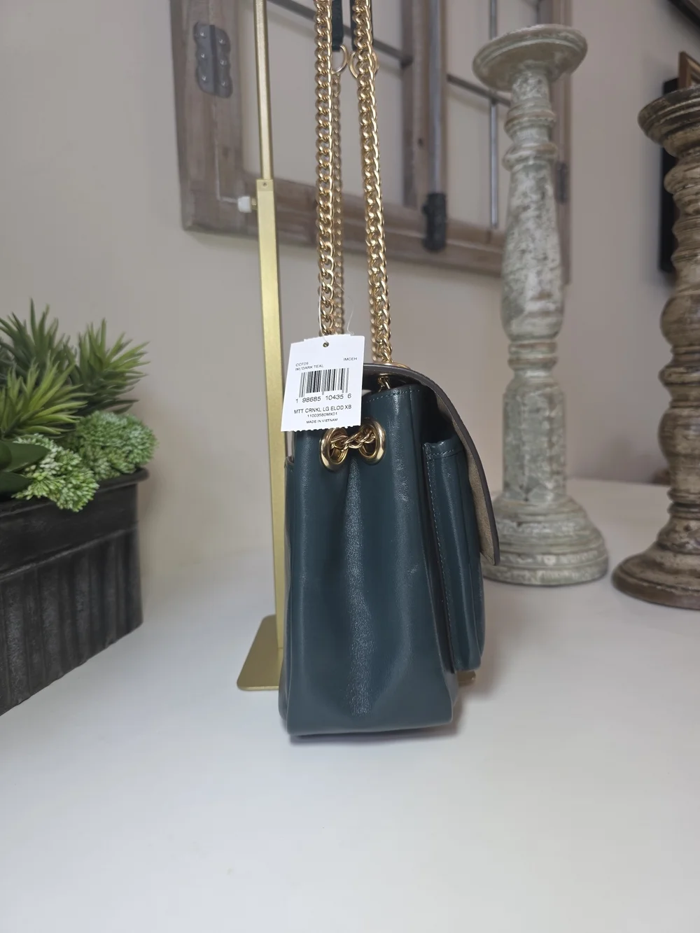 Coach Elodie Dark Teal Smooth Leather Crossbody/Shoulder Bag Gold Chain NWT